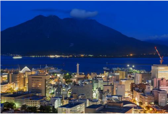 鹿児島市街の夜景と桜島