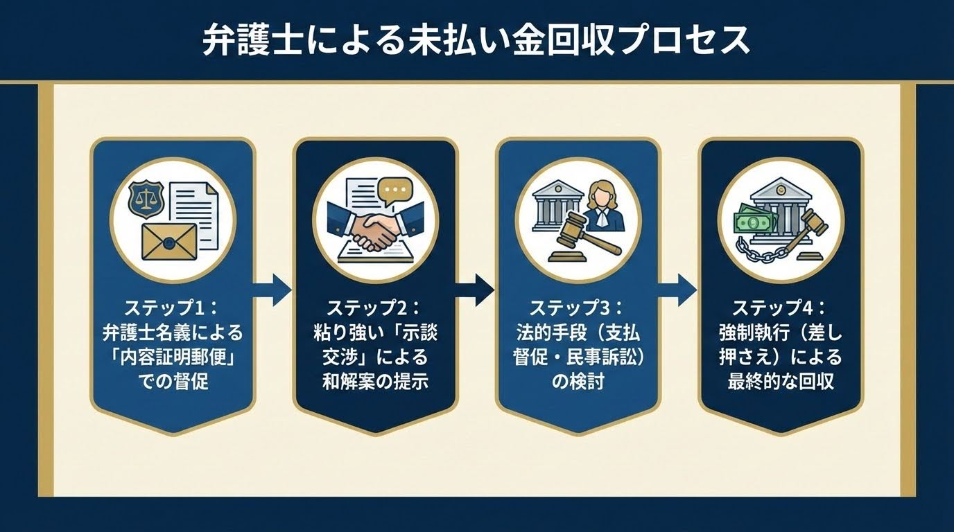 福岡県での弁護士による未払い金回収プロセスの図解